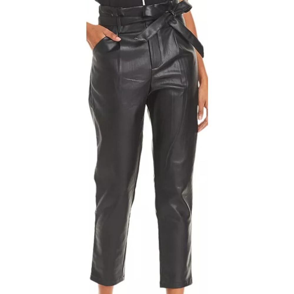 Paper Bag Waist Pants Faux Leather Black Women’s M Belted NWT Lucy Paris